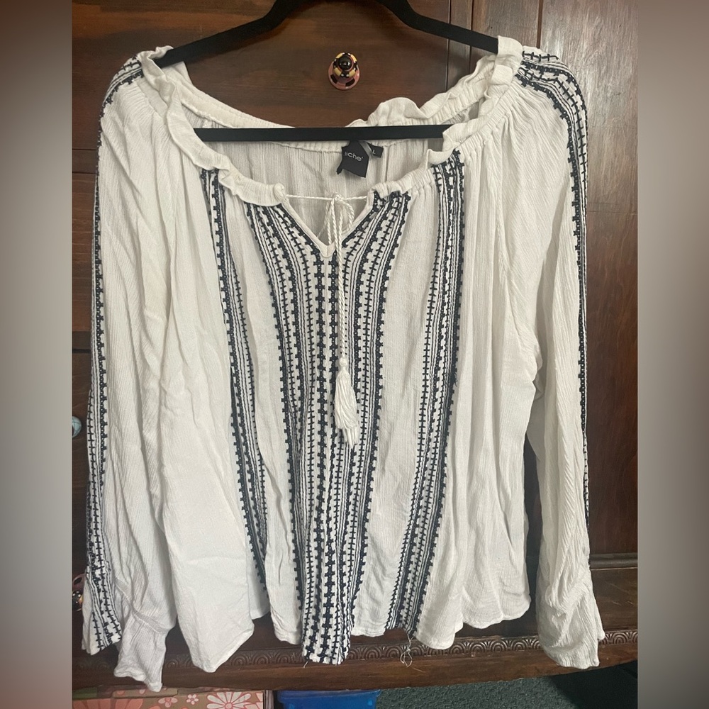 Women's White and Black Boho Top (Cliche)